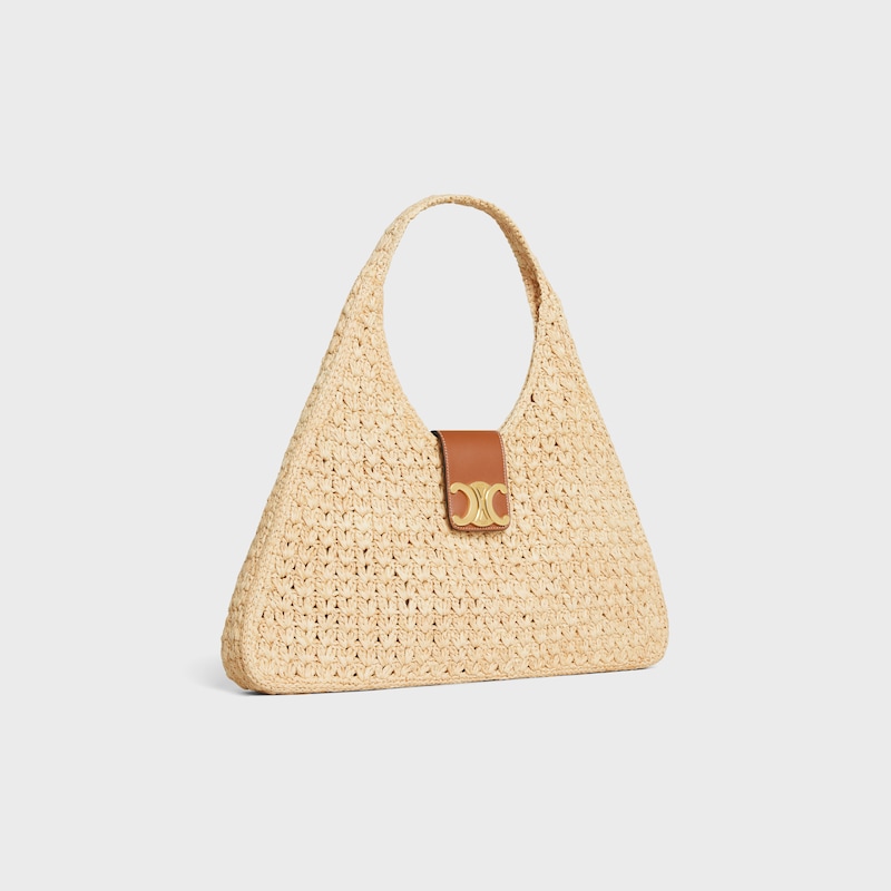CABAS TRIANGLE  IN RAFFIA AND CALFSKIN - NATURAL / TAN - PANIER - 1 | CELINE