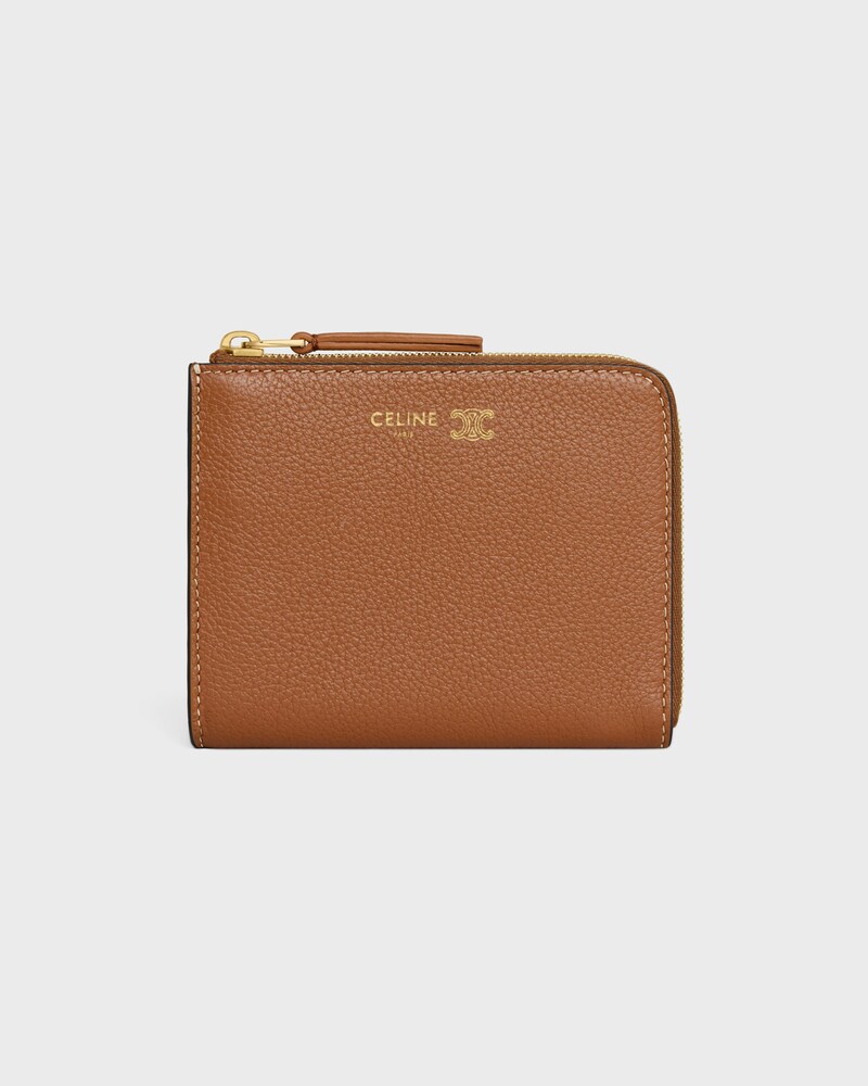 FLAT ZIPPED WALLET TRIOMPHE STAMP IN SUPPLE GRAINED CALFSKIN - SOFT TAN / SOFT CREAM - NEW - 1 | CELINE