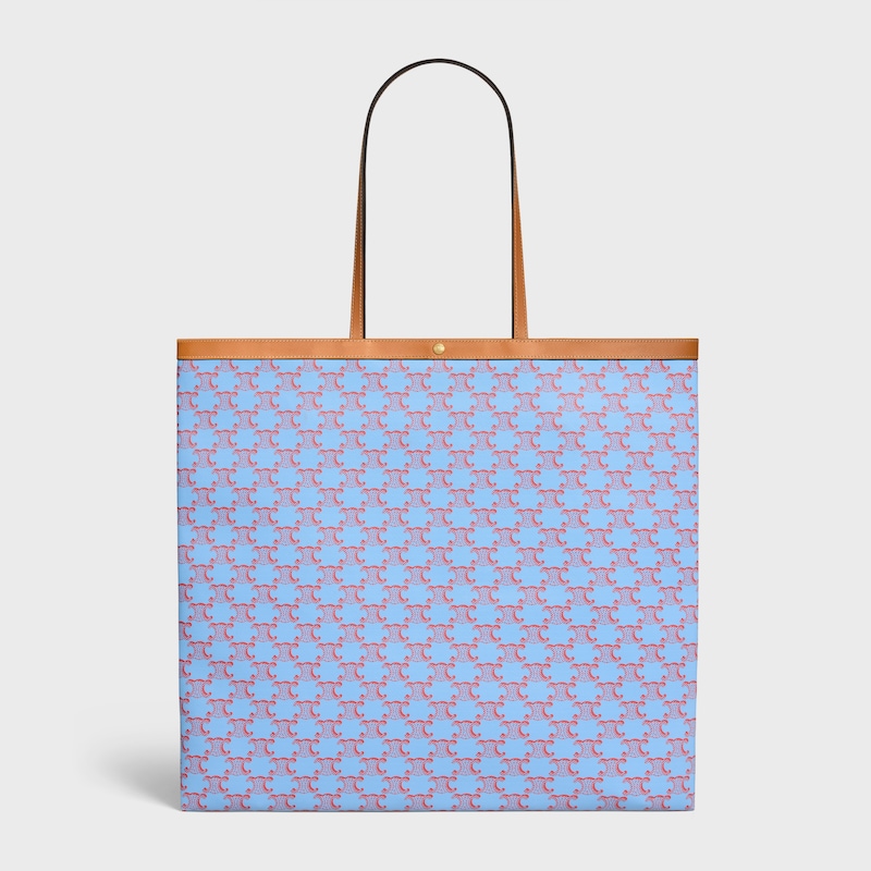 LARGE FLAT SHOPPER IN Triomphe Canvas - DENIM BLUE / RED - EVENING - 1 | CELINE