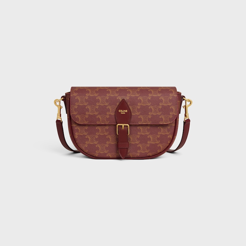 FOLCO SHOULDER BAG IN TRIOMPHE CANVAS AND CALFSKIN - BURGUNDY/TAN - TRIOMPHE CANVAS - 1 | CELINE