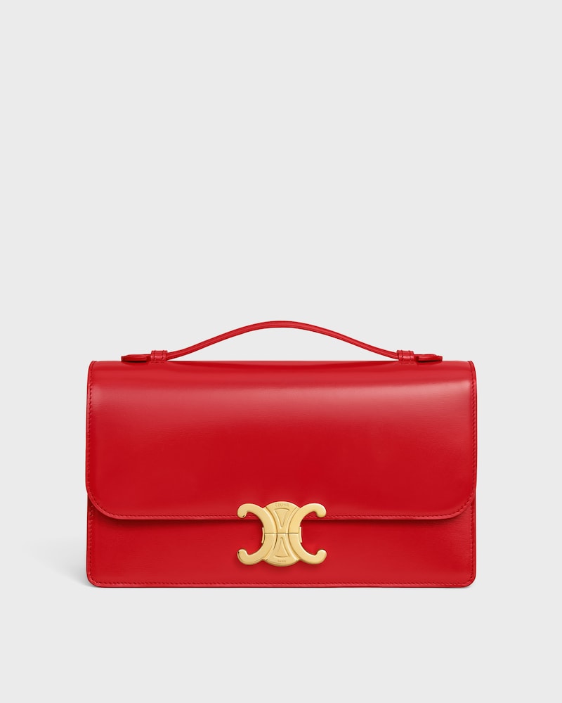 MEDIUM TRIOMPHE FOLIO IN SHINY CALFSKIN - ULTRA RED - EVENING - 1 | CELINE