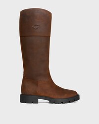 MARGARET - HIGH BOOT IN WAXED SUEDE CALFSKIN - DARK BROWN -  - 1 | CELINE