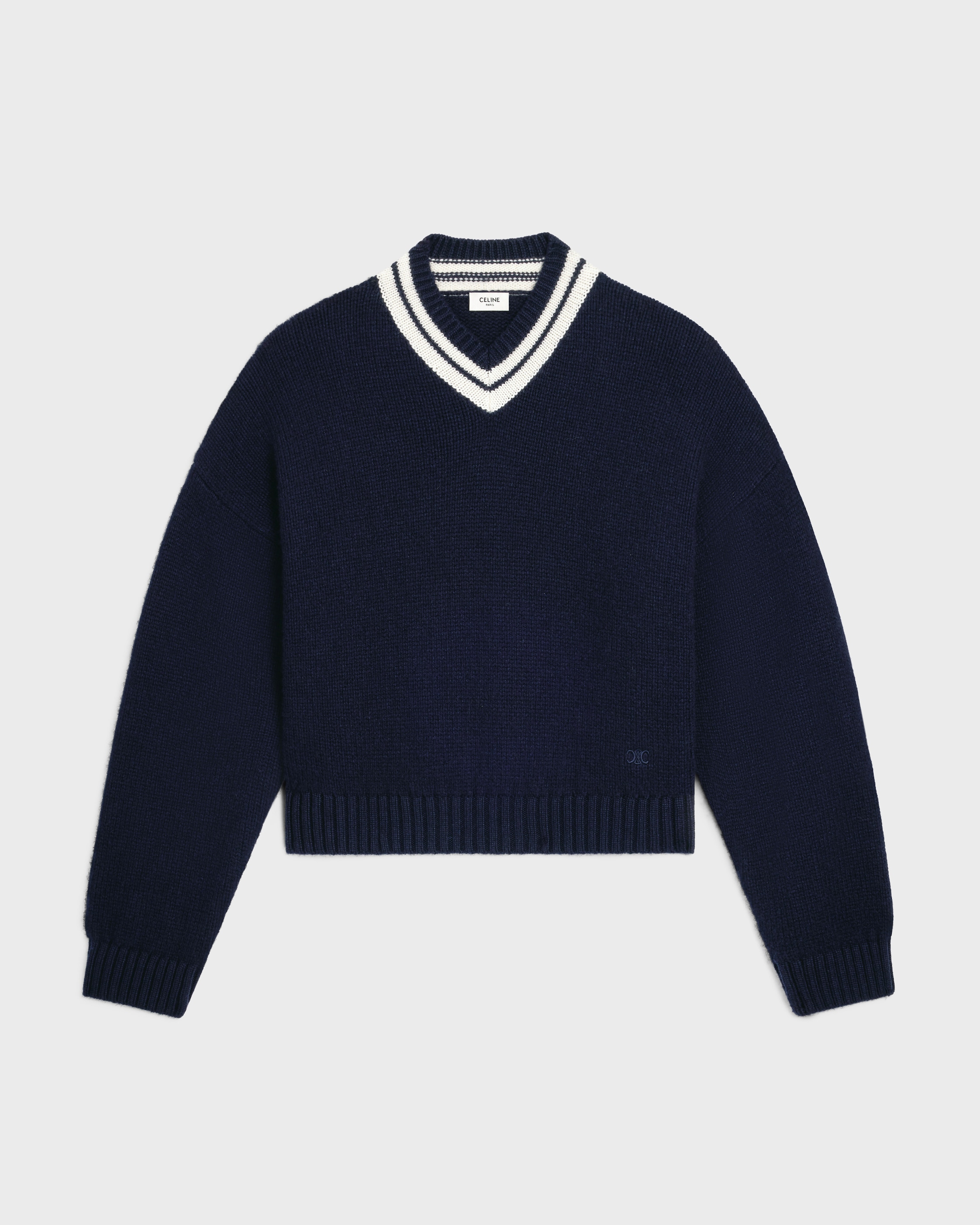 v-neck sweater IN cashmere - NAVY / WHITE | CELINE