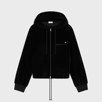 zipped hoodie IN velvet jersey - BLACK / WHITE -  - 1 | CELINE