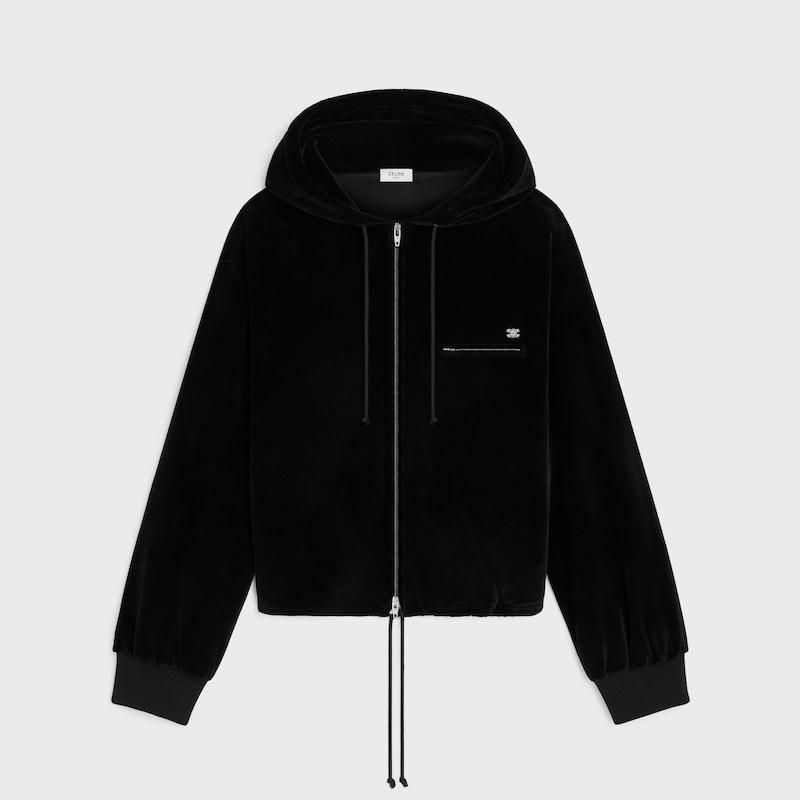 hoodie zipp&eacute; jersey velours - NOIR / BLANC -  - 1 | CELINE