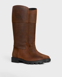 MARGARET - HIGH BOOT IN WAXED SUEDE CALFSKIN - DARK BROWN -  - 2 | CELINE