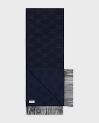 monogrammed fringed scarf in cashmere - DARK BLUE / NAVY -  - 2 | CELINE