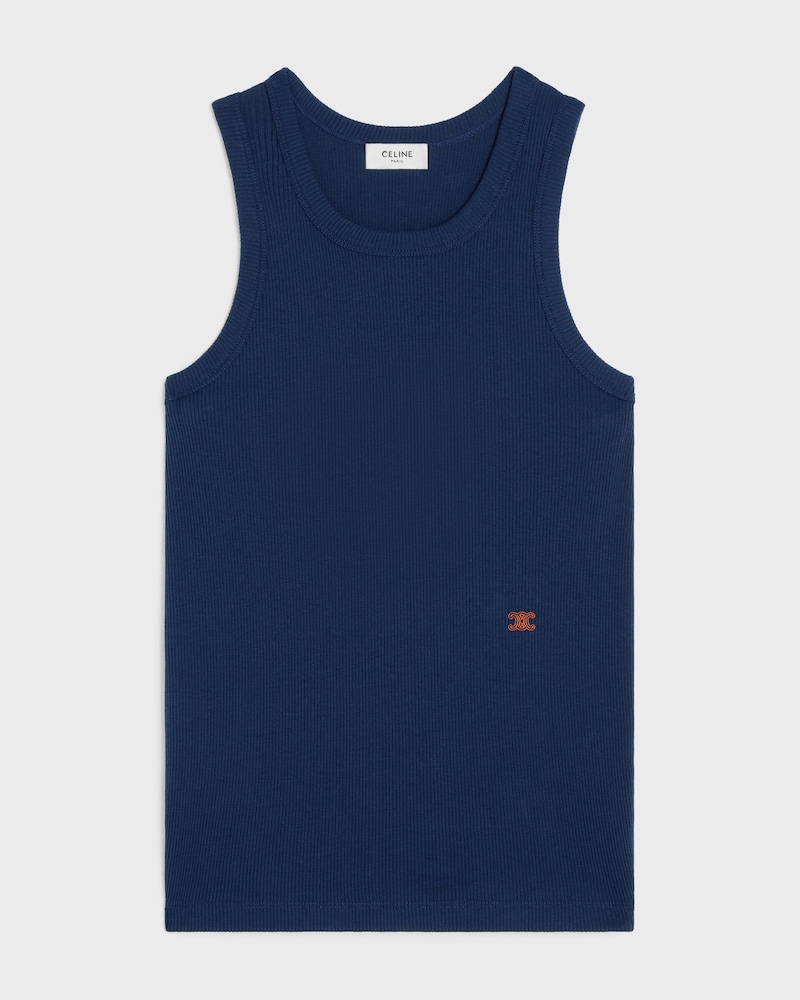 Canotta in seta di cotone a coste - BLU NAVY/ROSSO -  - 1 | CELINE