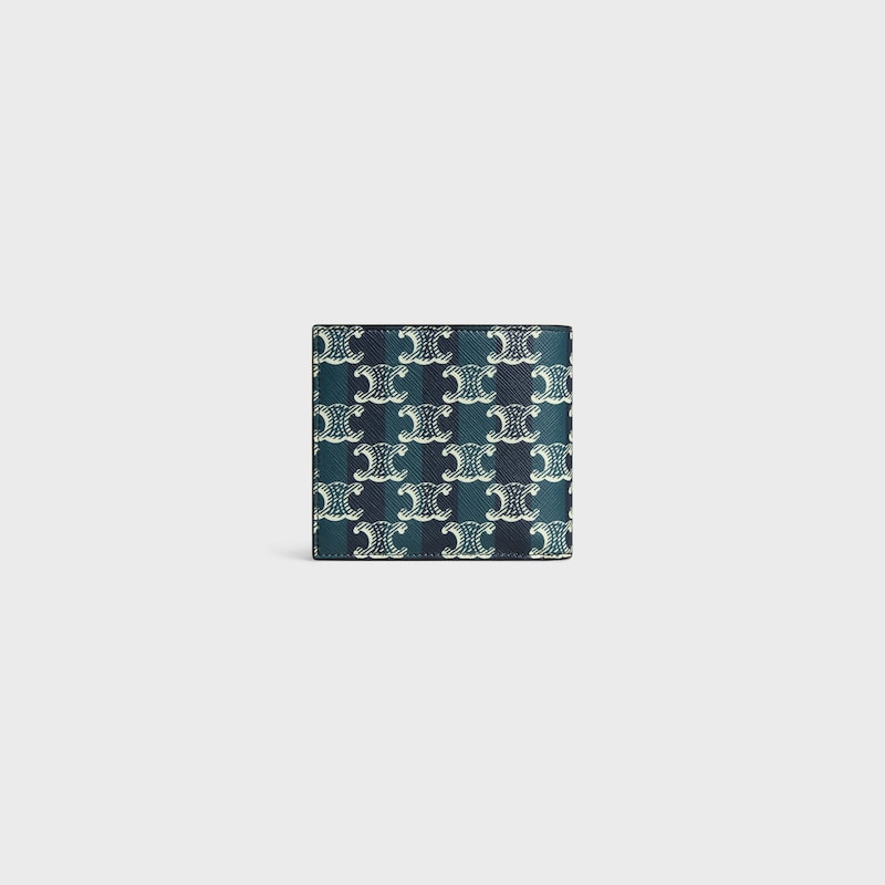 Bi-fold Wallet IN Striped Triomphe Canvas and Calfskin - BLACK/NAVY BLUE - WALLETS - 1 | CELINE