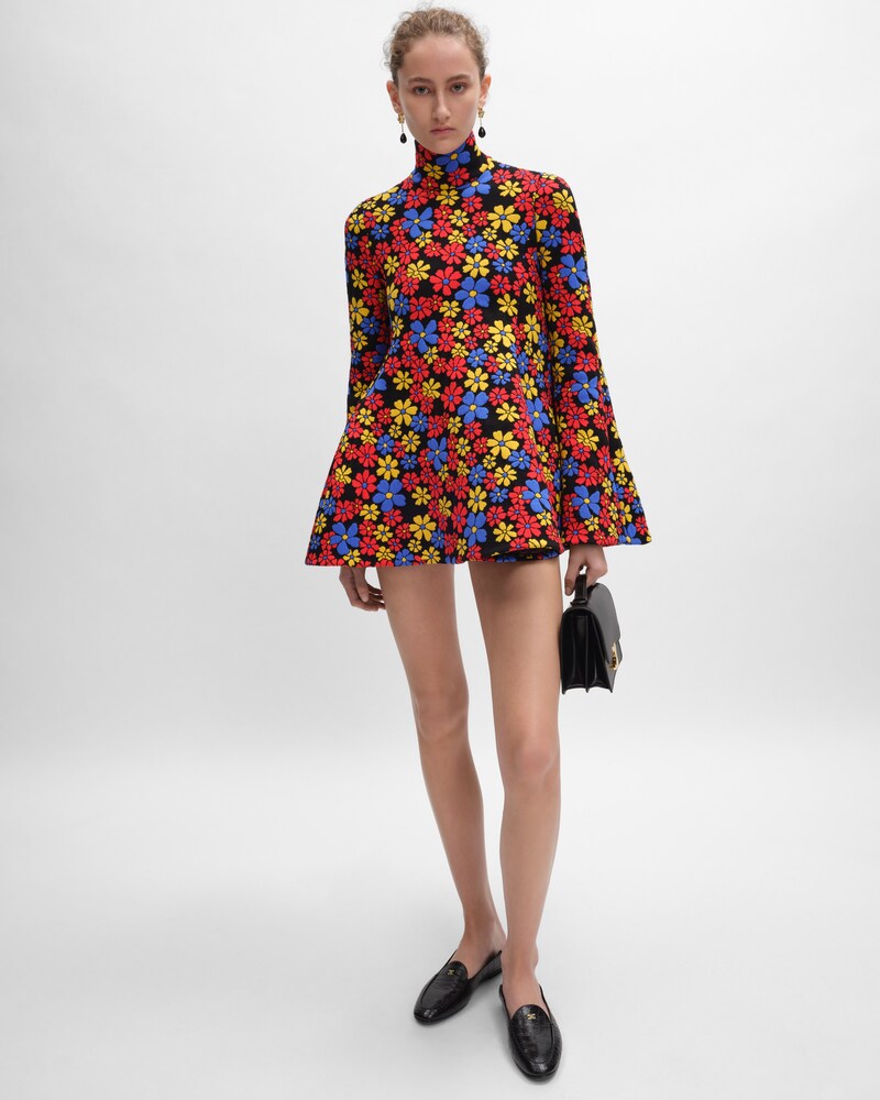 midi dress IN polyamide jacquard - BLACK/MULTICOLOR -  - 1 | CELINE