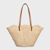 CELINE CLASSIC PANIER MEDIUM BRAIDED TRIOMPHE in RAFFIA and CALFSKIN - TAN - PANIER - 1 | CELINE