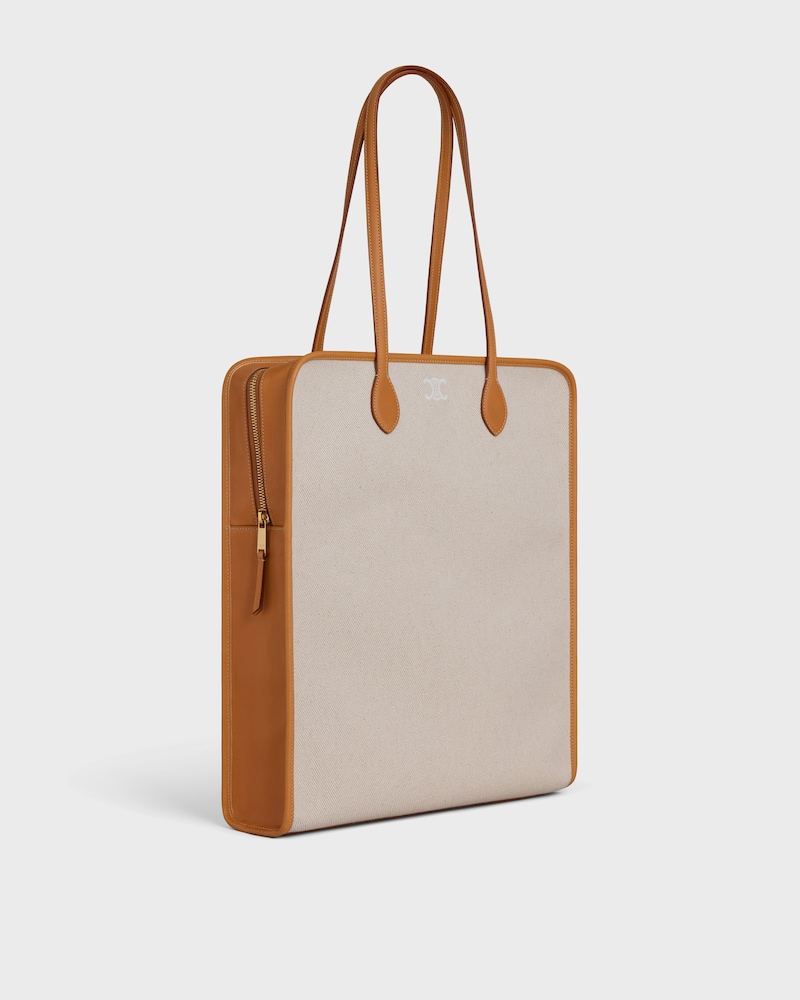 CABAS VERTICAL TRIOMPHE TOUCH EN TEXTILE ET VEAU - NATUREL / TAN - HOMME - 1 | CELINE