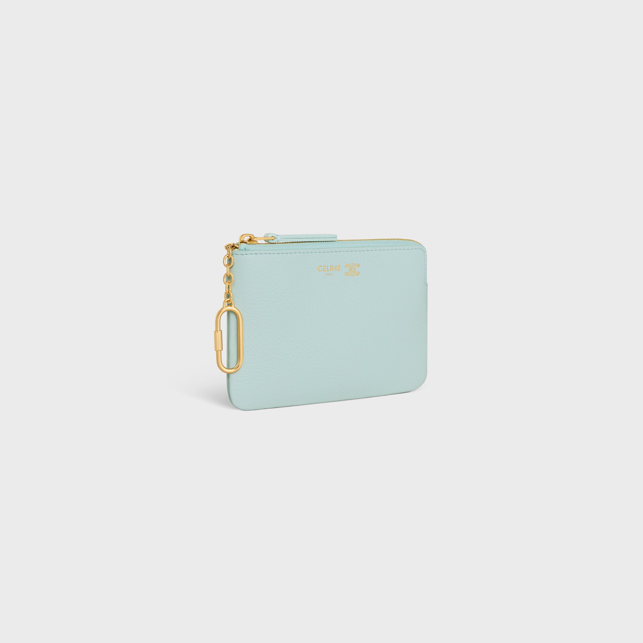 COIN PURSE TRIOMPHE STAMP IN GRAINED SUPPLE CALFSKIN - POWDER BLUE