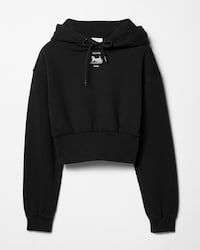 CROPPED HOODIE IN cotton fleece - BLACK / OPTIC WHITE -  - 1 | CELINE