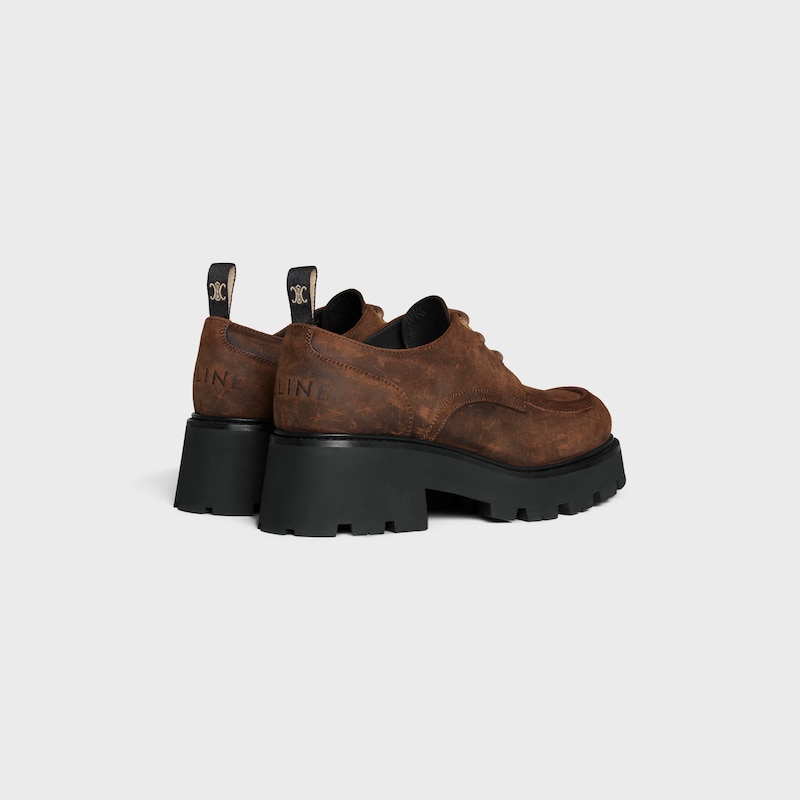 CELINE TRIOMPHE DERBIES  IN WAXED SUEDE CALFSKIN - DARK BROWN -  - 1 | CELINE