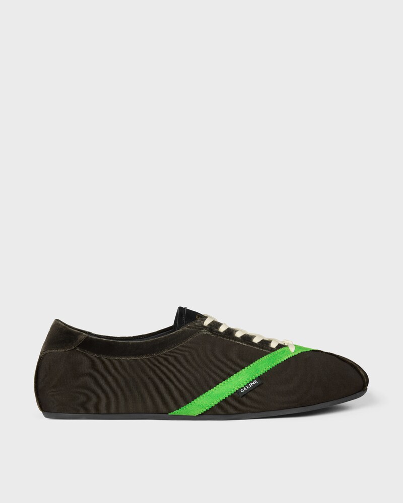 THE FLAT SNEAKER IN GROS GRAIN, VELVET, SUEDE GOATSKIN AND LAMBSKIN - BROWN / BRIGHT GREEN -  - 1 | CELINE