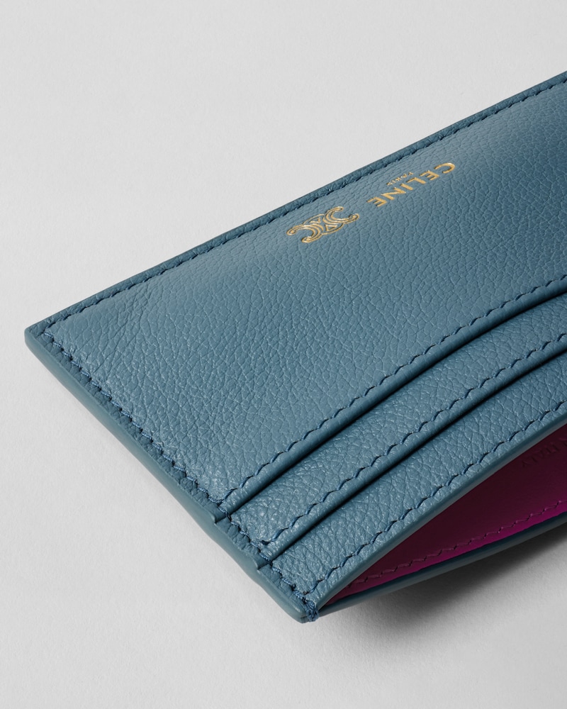 MEDIUM CARD HOLDER  IN GRAINED SUPPLE CALFSKIN - OCEAN GREY / MAGENTA - CARD HOLDERS - 1 | CELINE