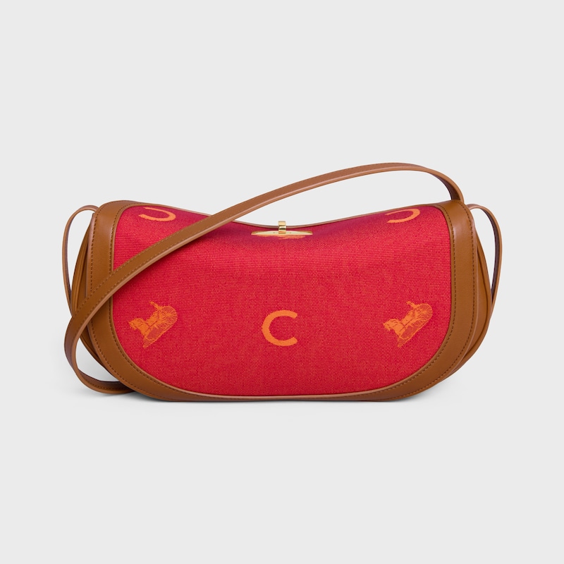 PETIT HOTDOG JACQUARD C calèche ET VEAU - GOLDEN TAN / ROUGE - SACS BANDOULIÈRES - 1 | CELINE