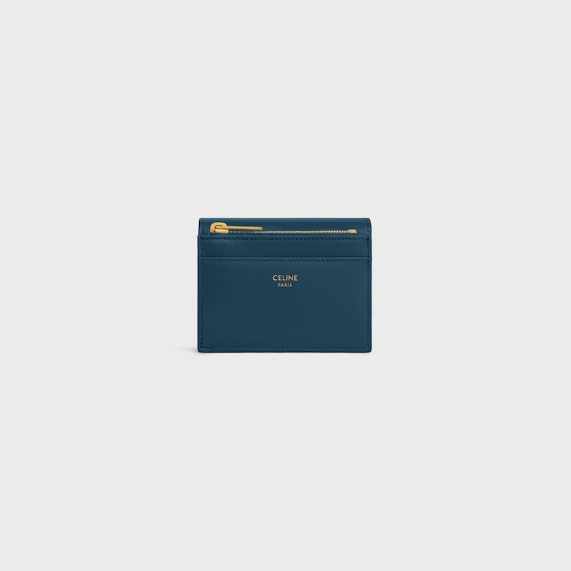 COMPACT WALLET WITH COIN TRIOMPHE IN Shiny calfskin - TEAL BLUE - WALLETS - 1 | CELINE