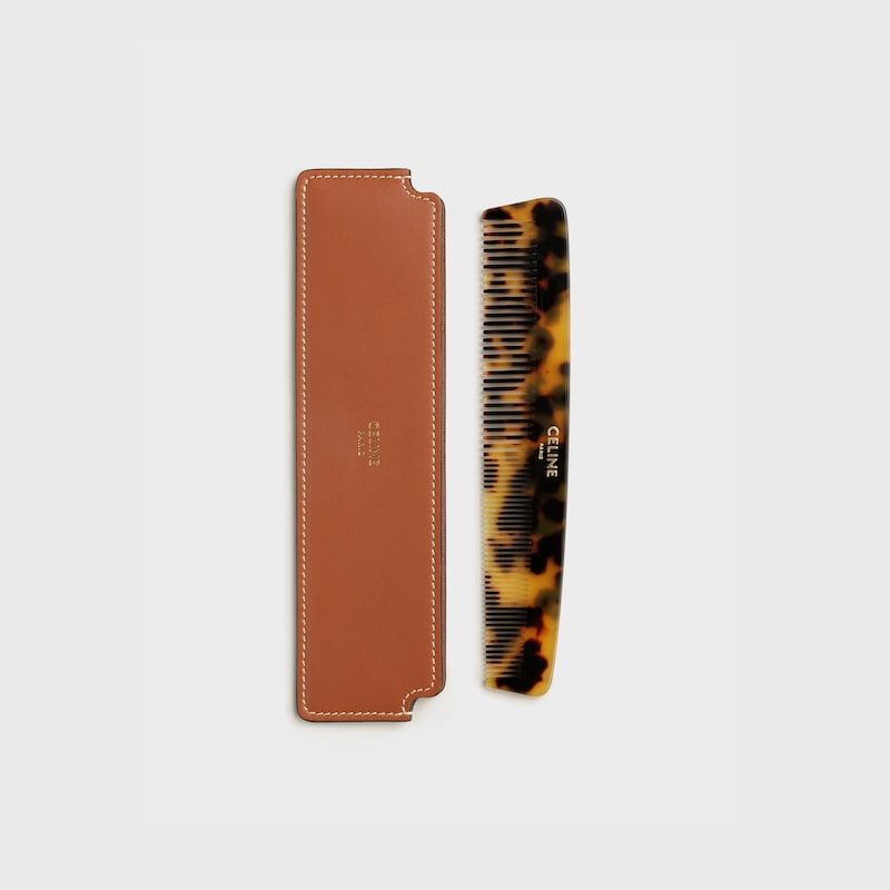 Hair Comb with Case in Natural Calfskin - Tan - CELINE MAISON - 1 | CELINE