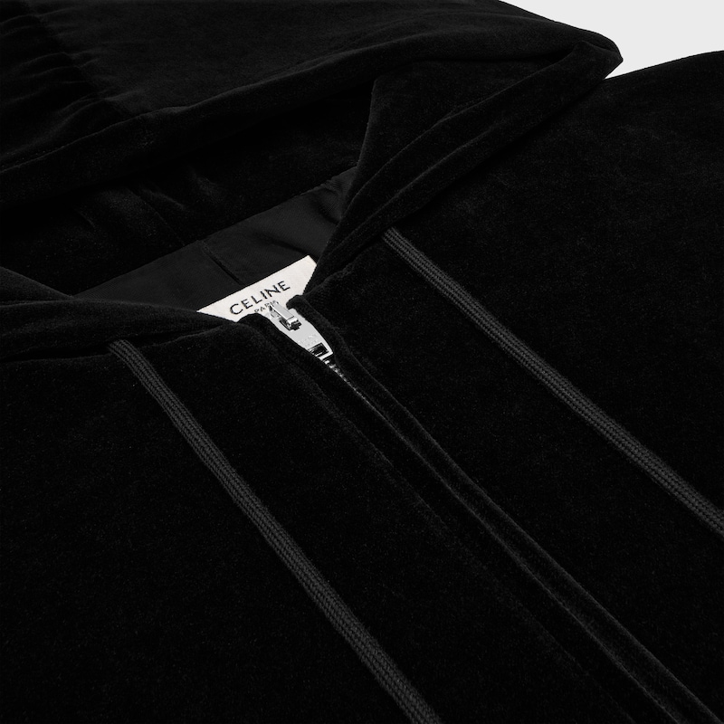 loose zip up hoodie IN velvet jersey - BLACK / WHITE -  - 1 | CELINE