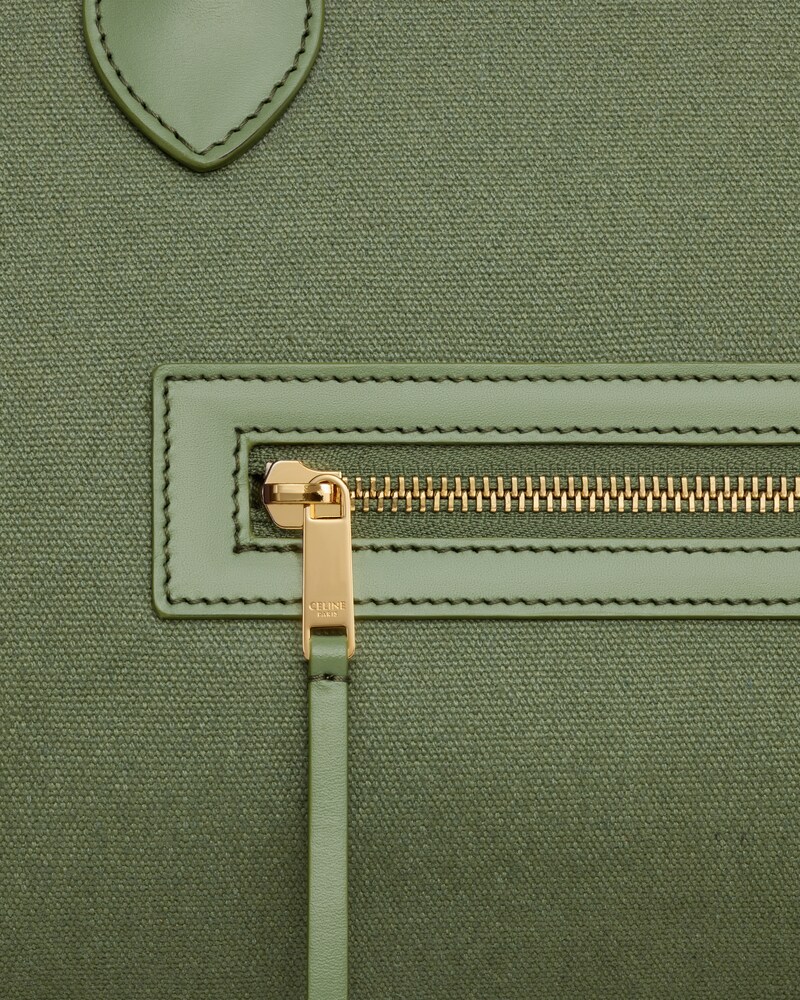 MALETA GRANDE DE TEJIDO Y PIEL DE BECERRO NATURAL - CAQUI - LUGGAGE - 1 | CELINE