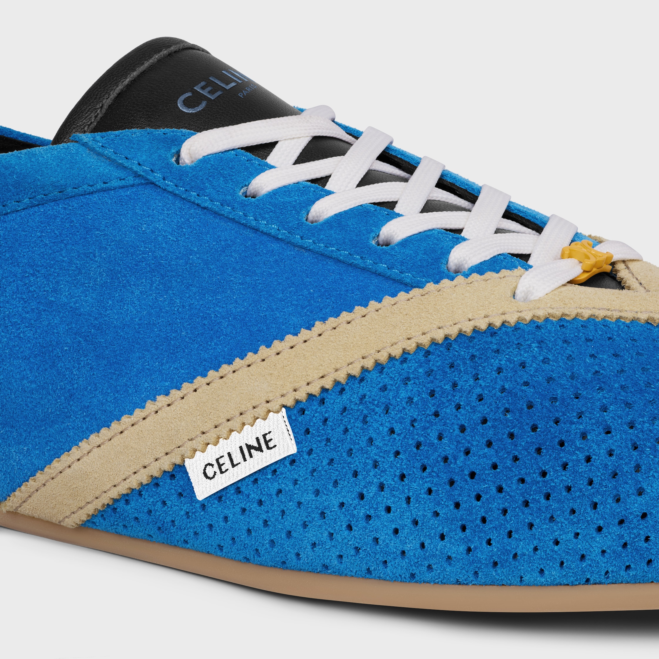 THE FLAT SNEAKER IN SUEDE CALFSKIN AND LAMBSKIN - BLUE/ECRU/WHITE