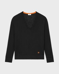 v-neck sweater IN cashmere - BLACK/ORANGE -  - 1 | CELINE