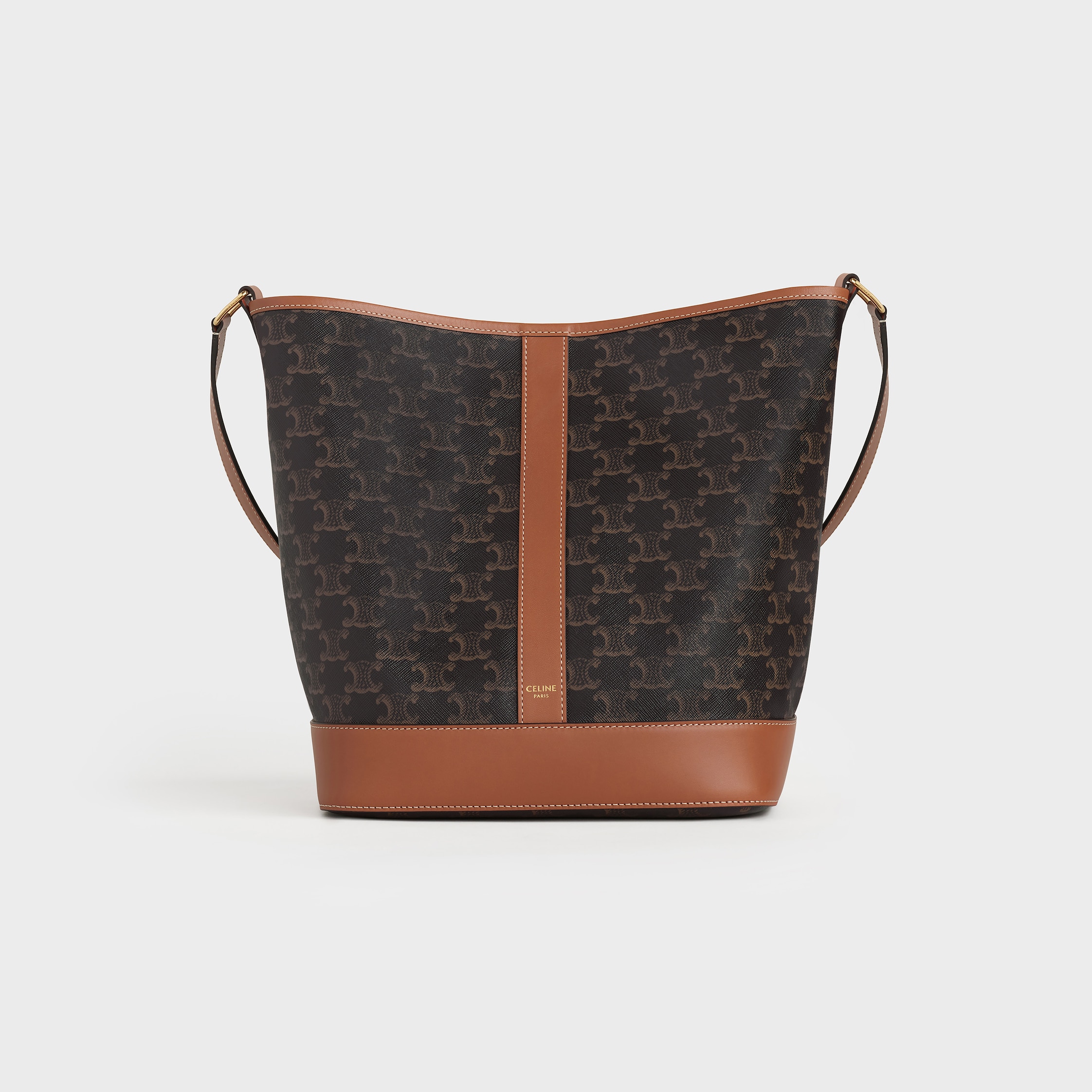 CELINE トリオンフ バケットバッグ キャンバス ショルダーバッグ ミディアム バケット / トリオンフキャンバス＆カーフスキン - タン