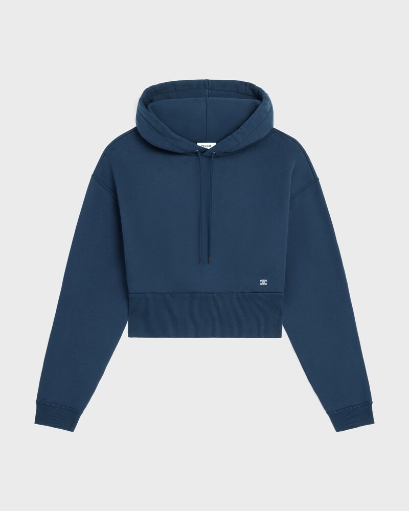 hoodie cropped molleton coton - NAVY/OFF WHITE -  - 1 | CELINE