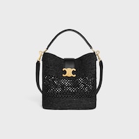 MEDIUM LOUISE BUCKET IN RAFFIA AND CALFSKIN - BLACK - CROSS-BODY BAGS - 1 | CELINE