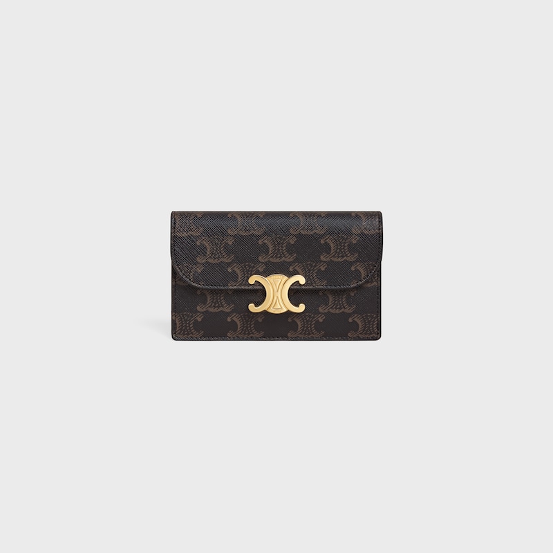 LONG CARD HOLDER WITH FLAP TRIOMPHE  IN Triomphe Canvas - TAN - CARD HOLDERS - 1 | CELINE
