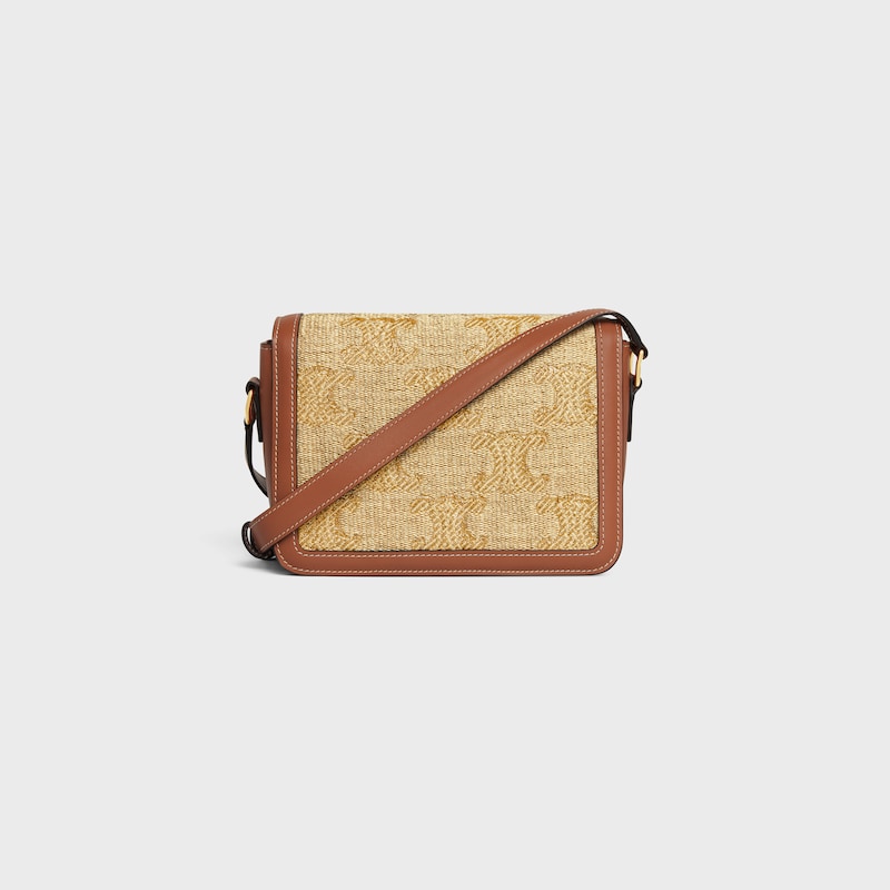TEEN TRIOMPHE BAG in raffia effect textil with triomphe jacquard - NATURAL / GOLD - TRIOMPHE - 1 | CELINE