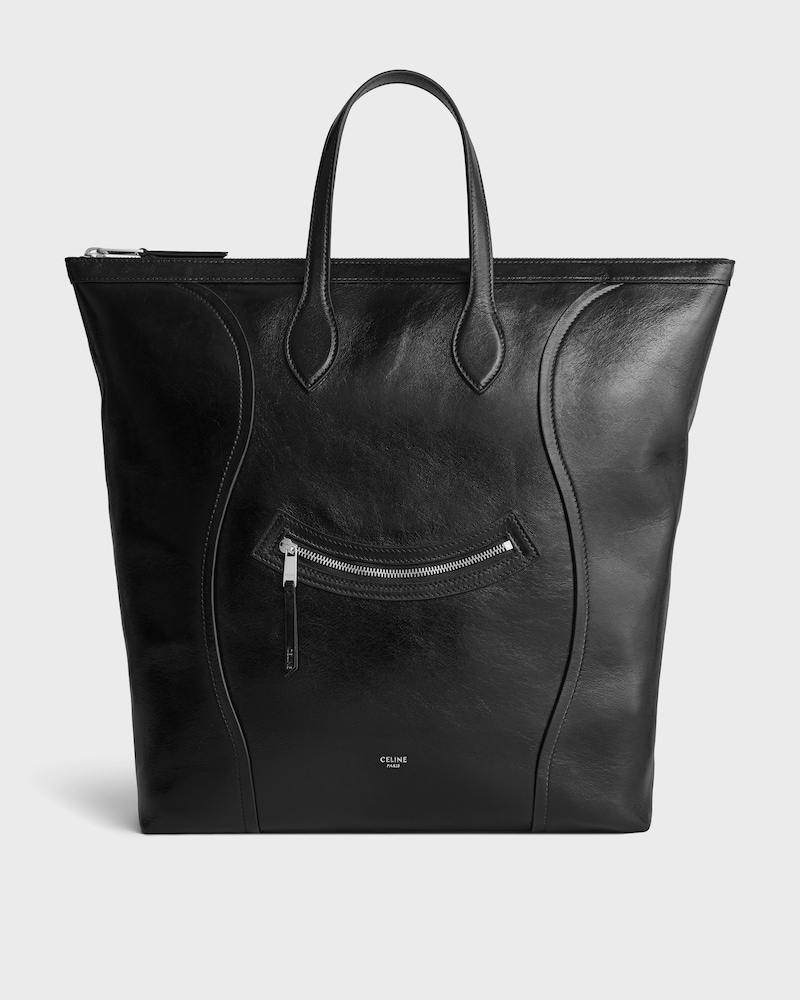 VERTICAL CABAS SMILE LUGGAGE IN SHINY CALFSKIN - BLACK - TOTE BAGS - 1 | CELINE