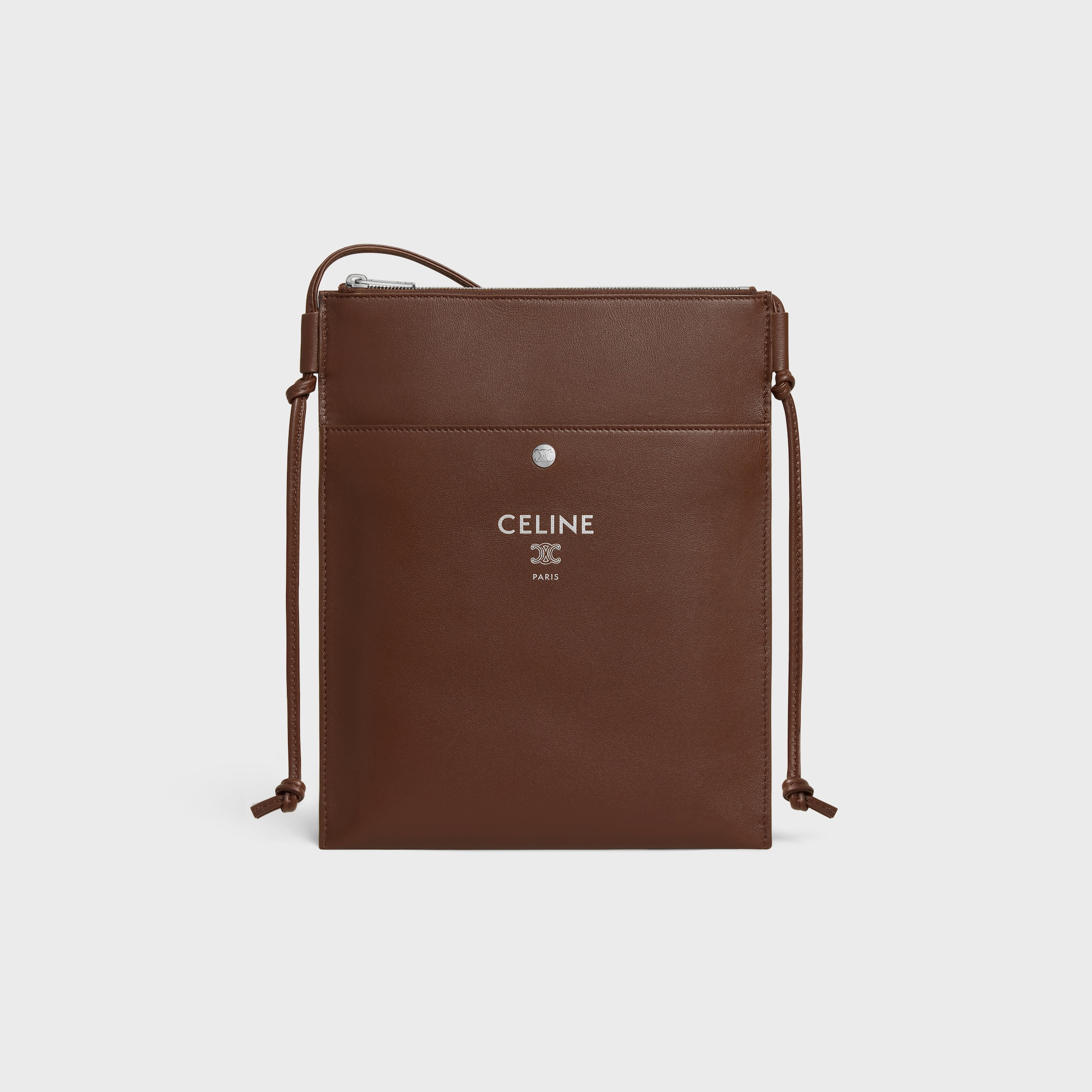 CELINE ロゴポーチ ダークグリーン/ブラウン SHARP POUCH TAKE AWAY IN SMOOTH LAMBSKIN - CHOCOLATE | CELINE