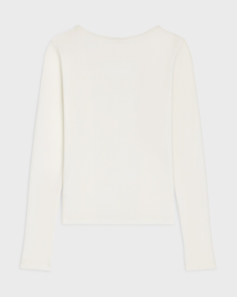 long-sleeved top IN ribbed cotton and silk - OFF WHITE -  - 1 | CELINE