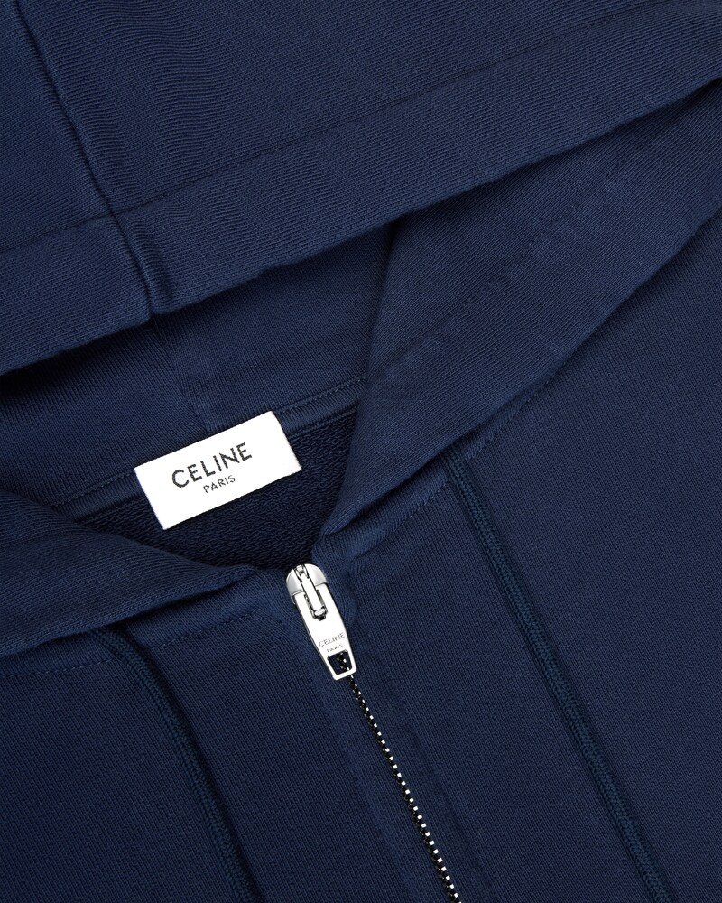 Felpa cropped con cappuccio e zip in pile di cotone - INCHIOSTRO BLU NAVY -  - 1 | CELINE