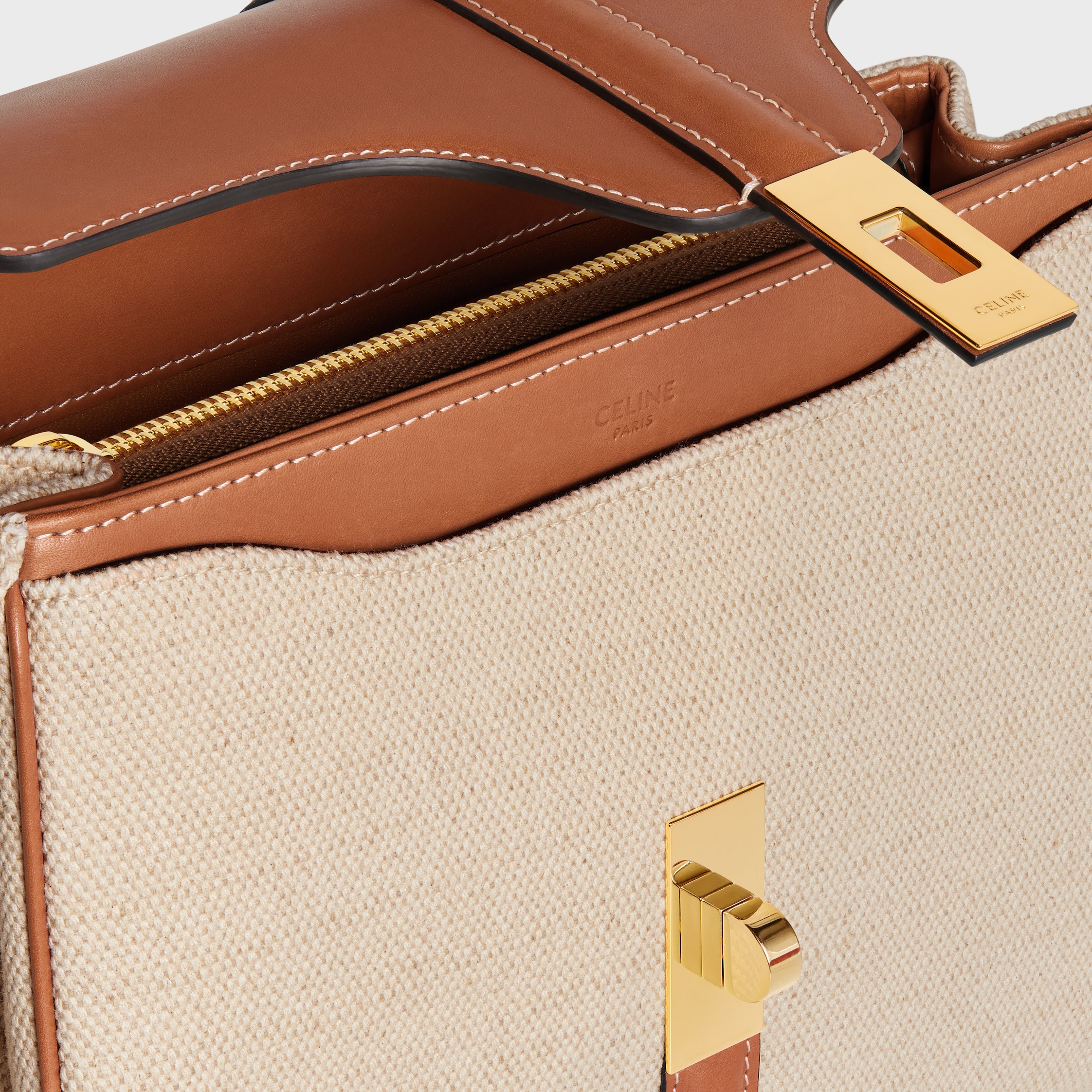 Small 16 Bag in Textile and natural calfskin - NATURAL / TAN | CELINE