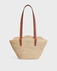 CELINE CLASSIC PANIER SMALL BRAIDED TRIOMPHE in RAFFIA and CALFSKIN - TAN - PANIER - 2 | CELINE