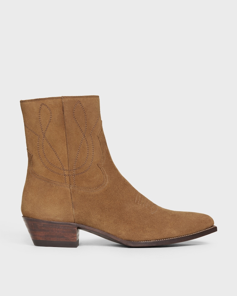 CELINE WESTERN ZIPPED BOOTS in Suede Calfskin - HAVANA -  - 1 | CELINE