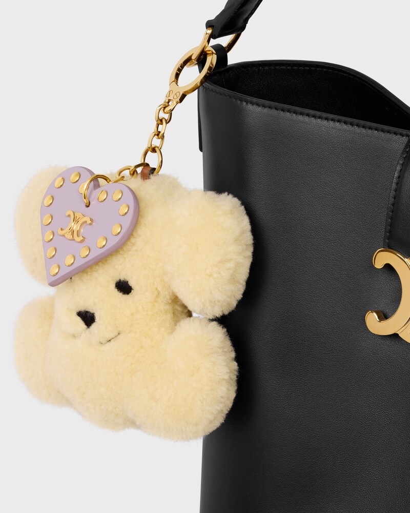 TRIOMPHE POM-POM CHARM IN Shearling and calfskin - NATURAL / MAUVE - CHARMS AND ACCESSORIES - 1 | CELINE