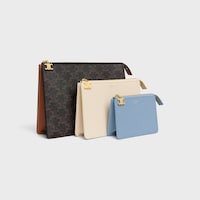 THREE POUCHES SET TRIOMPHE CHARMS IN TRIOMPHE CANVAS & GRAINED CALFSKIN - TAN / CREAM / LIGHT DENIM - POUCHES - 2 | CELINE