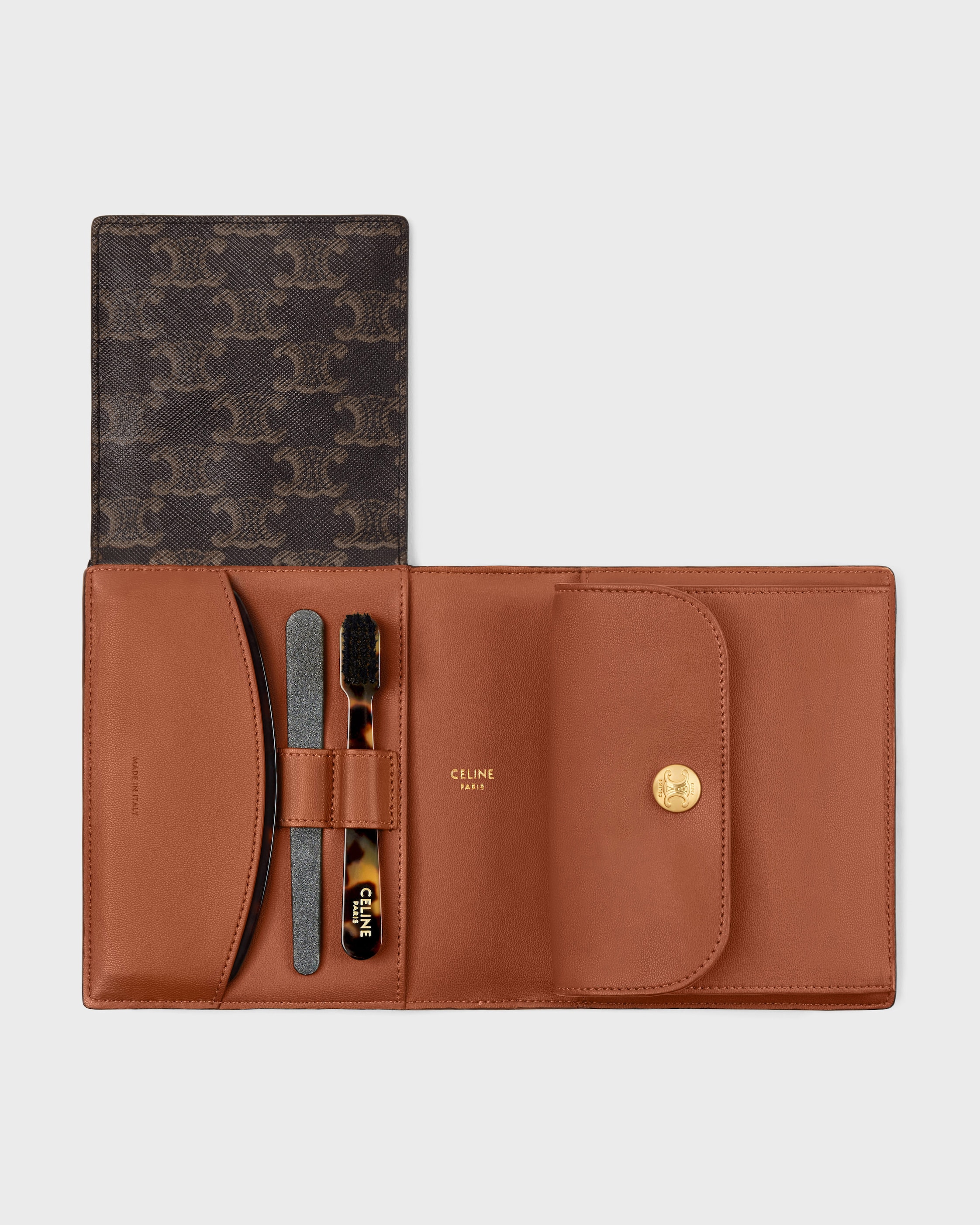 Travel kit in Triomphe Canvas and calfskin - TAN | CELINE