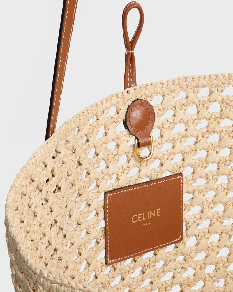BUCKET TRIOMPHE BEADS BASKET IN RAFFIA AND CALFSKIN - TAN - PANIER - 1 | CELINE