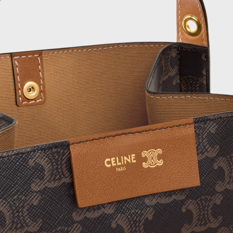 SMALL CUBE BAG IN Triomphe Canvas and NATURAL Calfskin - MIEL - TOP-HANDLE BAGS - 1 | CELINE