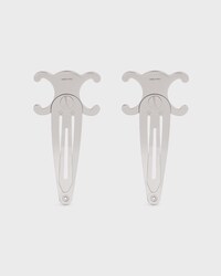Celine Set of 2 Snap Hair Clip in Brass with Rhodium Finish and Steel - SILVER - HAIR ACCESSORIES - 2 | CELINE