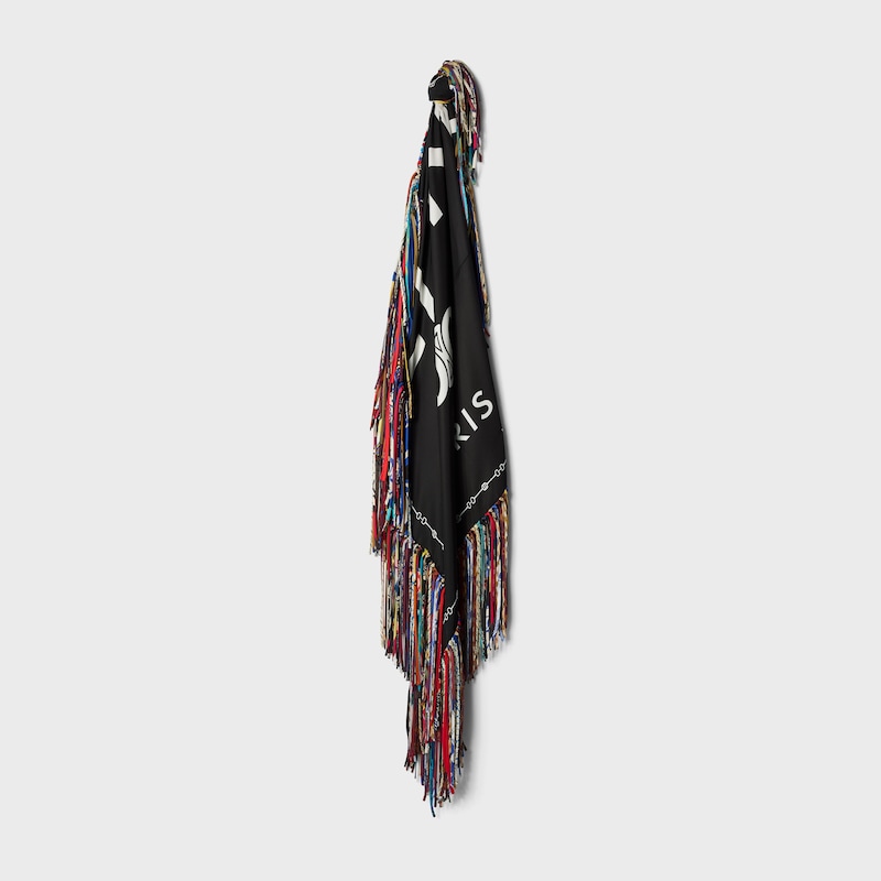 fringed square IN silk twill - WHITE / BLACK -  - 1 | CELINE