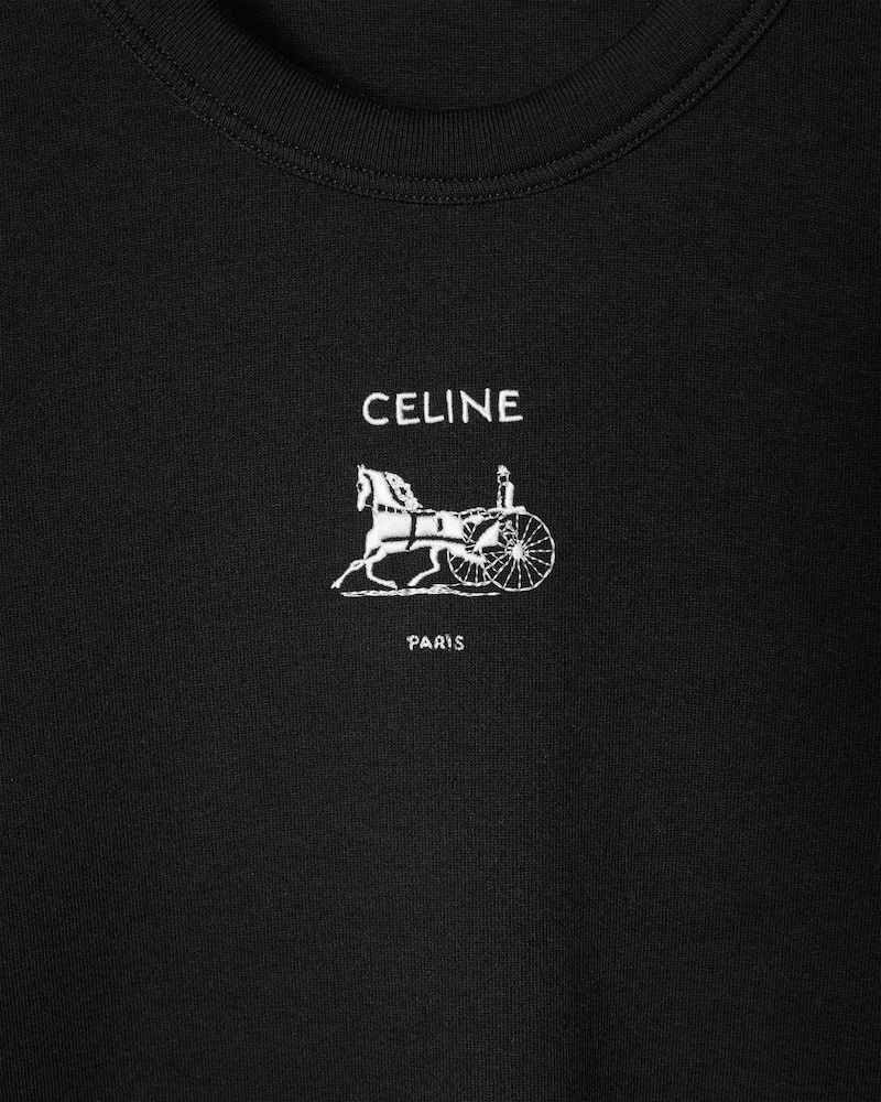 T-SHIRT IN ribbed cotton jersey - BLACK / WHITE -  - 1 | CELINE