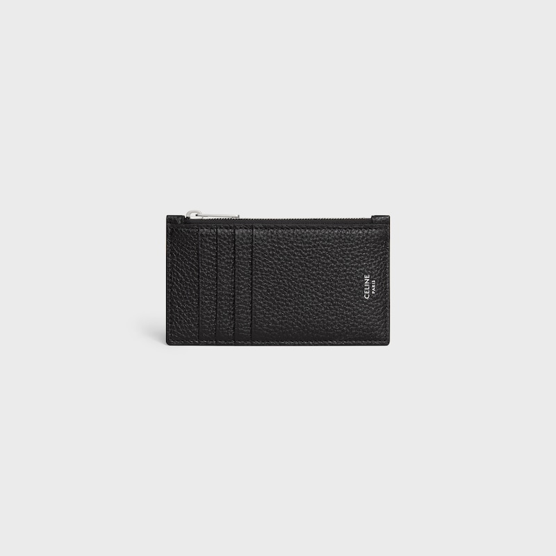 Porte-cartes compact zipp&eacute; EN VEAU GRAIN&Eacute; - NOIR - PORTE CARTES - 1 | CELINE