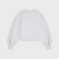 oversized crewneck sweater IN cotton fleece - PALE GREY / DENIM BLUE -  - 1 | CELINE